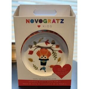 Novogratz Kids' Thanksgiving Melamine Plates, Cups, and Forks Set of 4 Open Box